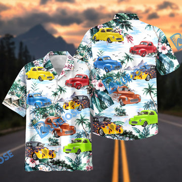 BlueJose Personalized Car Colorful Hot Rod Tropical Beach Hawaiian Shirt