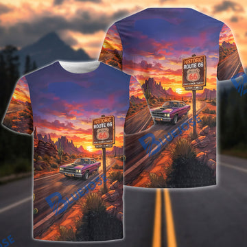 BlueJose Route 66 Sunset Drive Classic Car T-Shirt