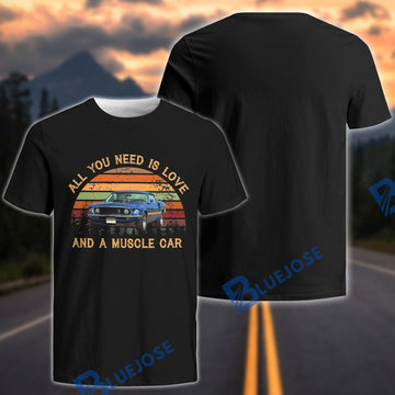 BlueJose Personalized Car All You Need Is Love And A Muscle Car T-Shirt – Vintage Classic Car Retro Graphic Tee