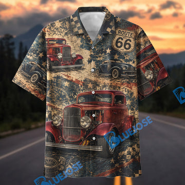Bluejose Personalized Vintage 1932 Ford Coupe Deluxe Route 66 Hawaiian Shirt