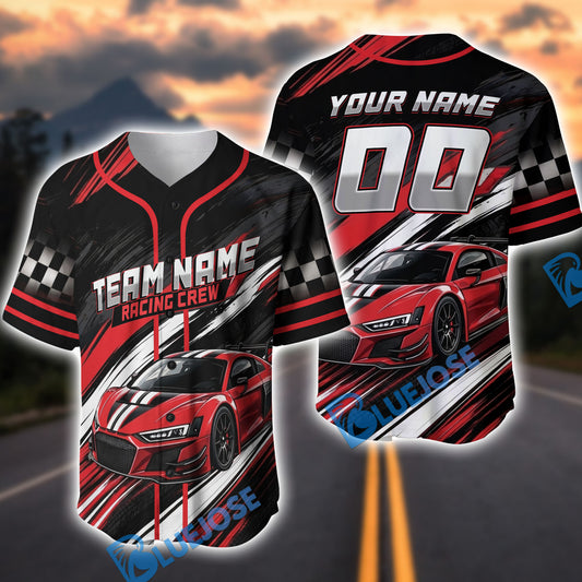 BlueJose Personalized Racing Crew Baseball Jersey – Custom Name & Number Sports Shirt