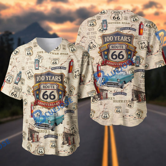 BlueJose Route 66 100th Anniversary Vintage Map Baseball Jersey
