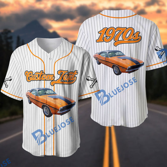 BlueJose Personalized 1970s Muscle Car Pinstripe Baseball Jersey