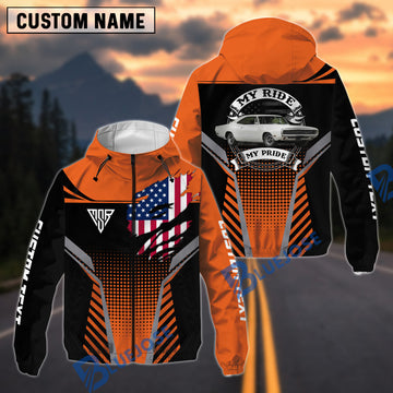 BlueJose Personalized Car My Ride My Pride American Flag 3D Windbreaker Jacket