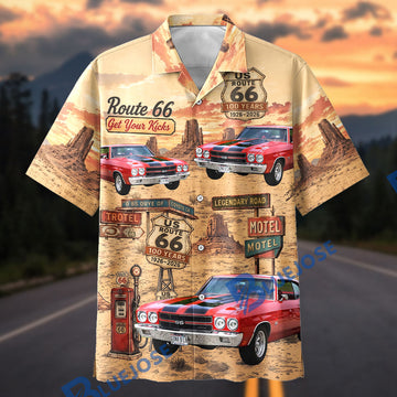 Bluejose Personalized Car Route 66 Centennial Classic Muscle Car Hawaiian Shirt