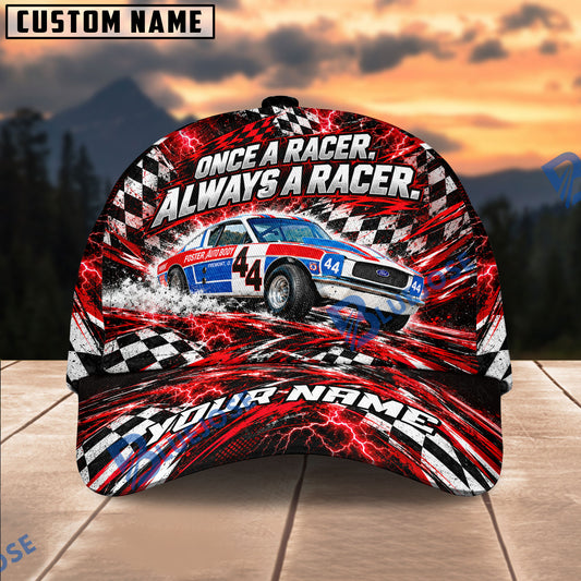 BlueJose Once A Racer Always A Racer Classic Mustang Racing 3D Cap – Custom Name & Personalized Car
