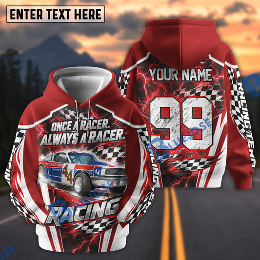 BlueJose Once A Racer Always A Racer Classic Mustang Drag Racing 3D Hoodie – Custom Name & Number