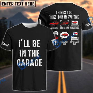BlueJose I'll Be In The Garage Classic Mustang Personalized Car Photo T-Shirt