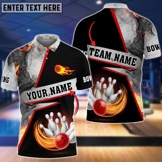 BlueJose Bowling Flame Grey Smoke Pattern Premium Customized Name 3D Shirt, Personalized Shirts For Bowling Players