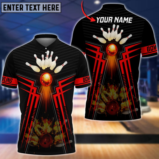 BlueJose Red Bowling Ball  And Pins Flame Premium Customized Name 3D Shirt