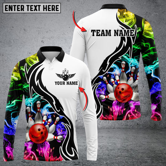 BlueJose Bowling And Pins Multicolor Smoke Pattern Customized Name 3D Shirt, Personalized Shirts For Bowling Players