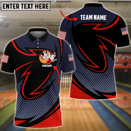 BlueJose Multicolor Bowling Rhombus Pattern Premium Customized Name 3D Polo Shirt