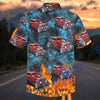 BlueJose Personalized Car Blue Flame Red Hot Rod Classic Car Hawaiian Shirt