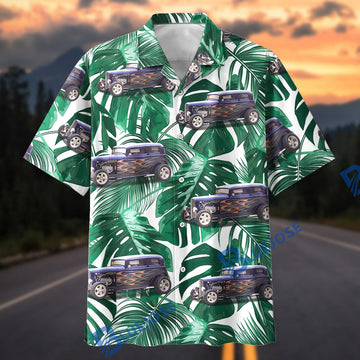 BlueJose Personalized Car Tropical Hot Rod Classic Car Green Leaf Hawaiian Shirt