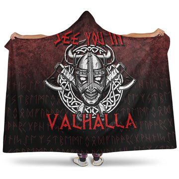 VikingStyle Hooded Blanket -Viking Axe Norse Warrior See You In Valhalla Hooded Blanket A7
