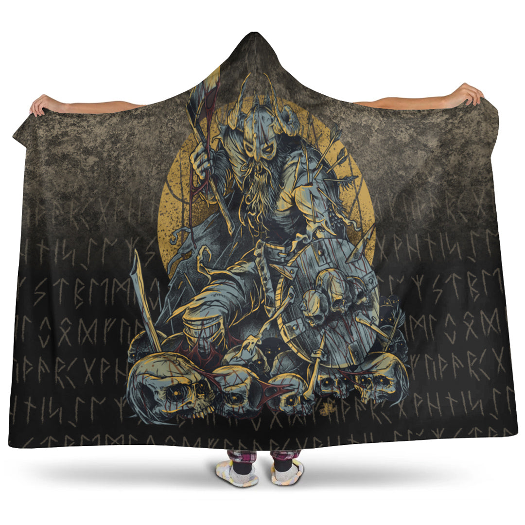VikingStyle Hooded Blanket - Viking-Warrior-with-Skulls Hooded Blanket A7