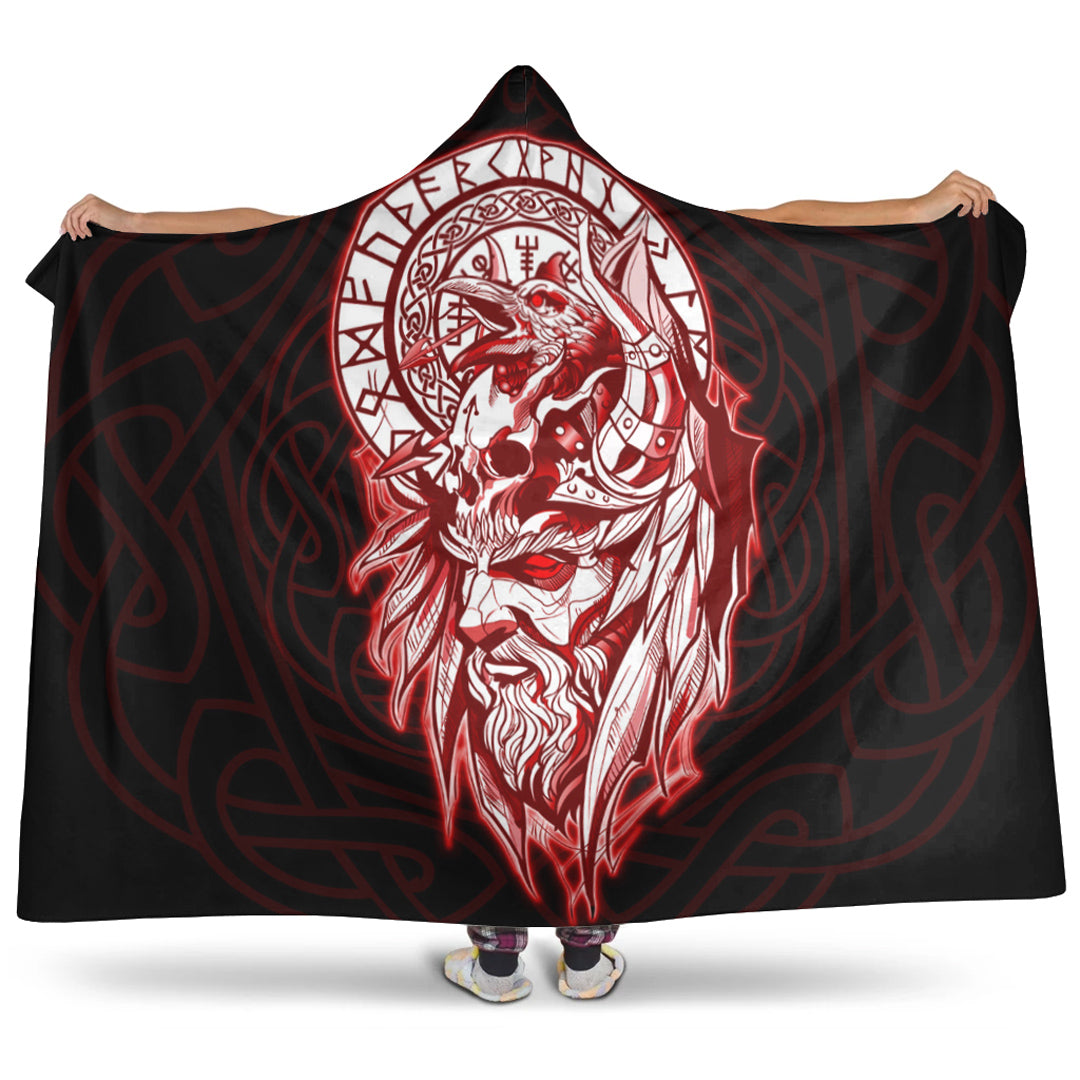 VikingStyle Hooded Blanket -Viking Odin Set Red Hooded Blanket A95