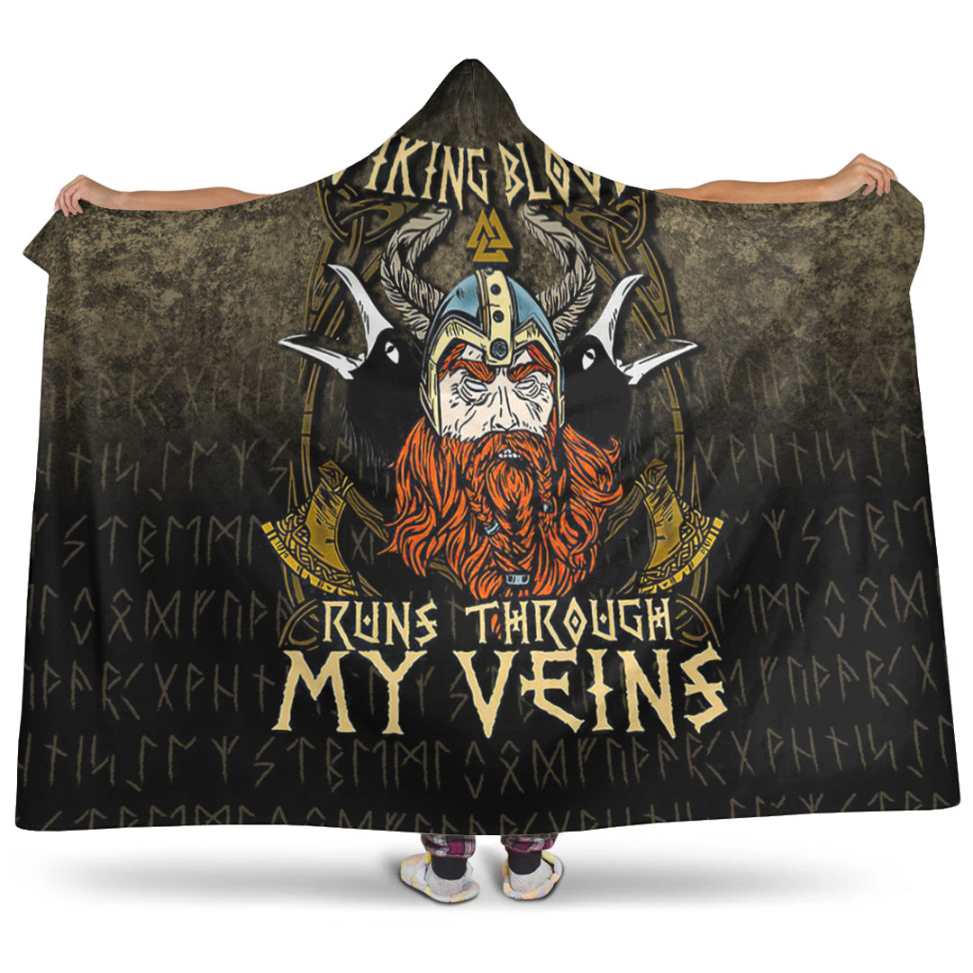 VikingStyle Hooded Blanket -Viking Blood Runs Through My Veins Hooded Blanket A7