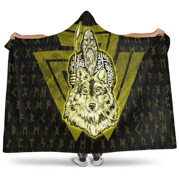 VikingStyle Hooded Blanket -Viking Odin Wolf GoldHooded Blanket A95