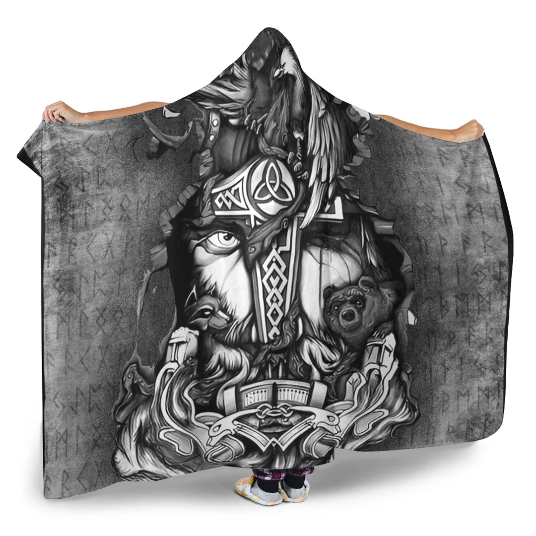 VikingStyle Hooded Blanket - Viking Odin Wolf Bear Raven Hooded Blanket A95