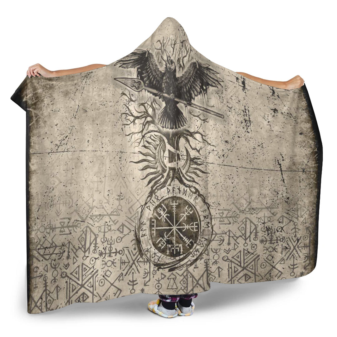 VikingStyle Hooded Blanket - Viking Raven Carry Spear of Odin Vintage Hooded Blanket A35
