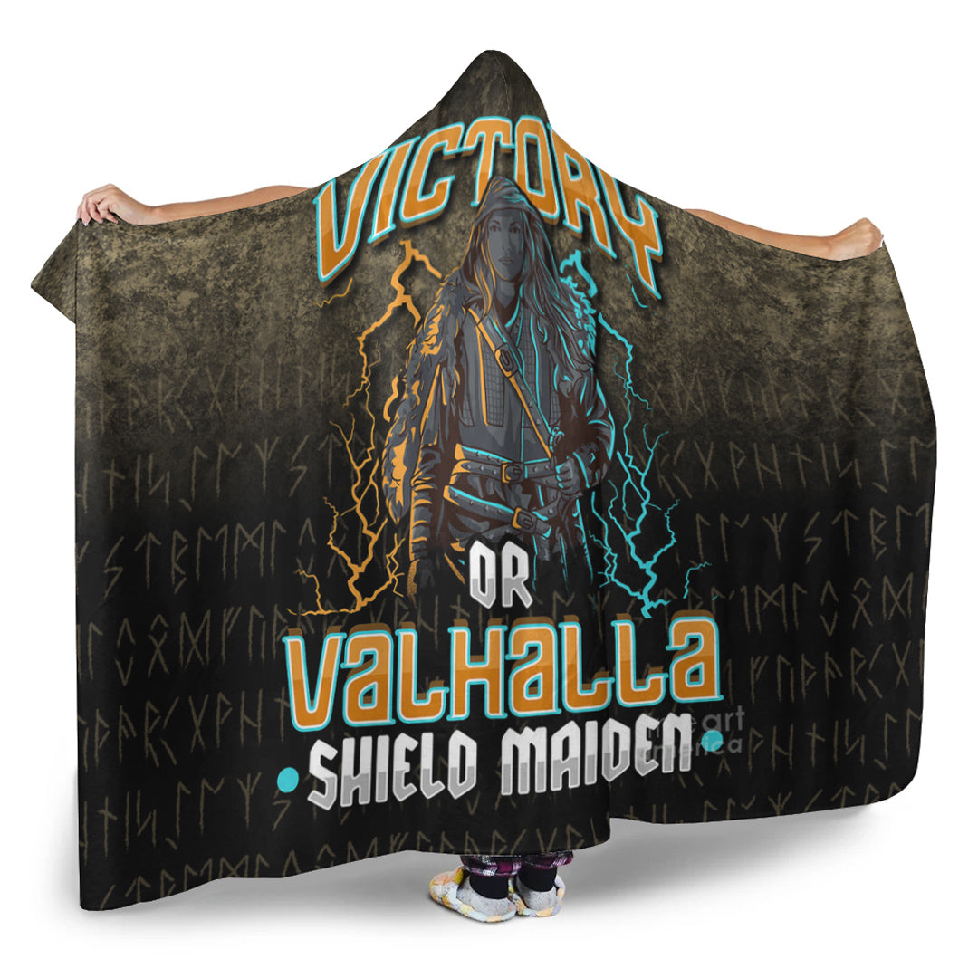 VikingStyle Hooded Blanket -Victory Or Valhalla Shield Maiden Female Viking Hooded Blanket A7