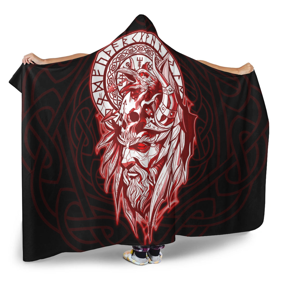 VikingStyle Hooded Blanket -Viking Odin Set Red Hooded Blanket A95