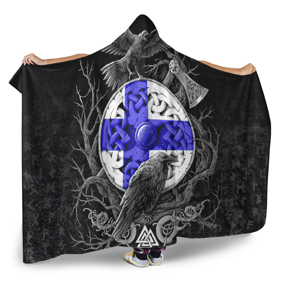 VikingStyle Hooded Blanket - Finland Raven Odin Viking Country Hooded Blanket A95