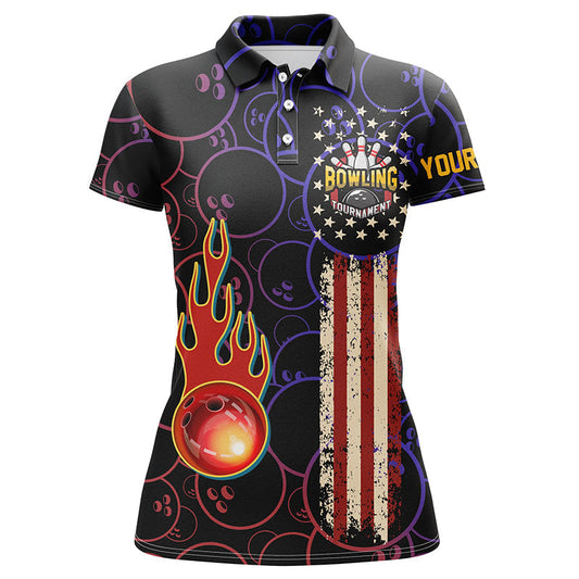 BlueJose Patriotic Bowling Tournament American Flag Black Bowling Premium Customized Name 3D Shirt For Women Personalized Shirts For Bowling Players