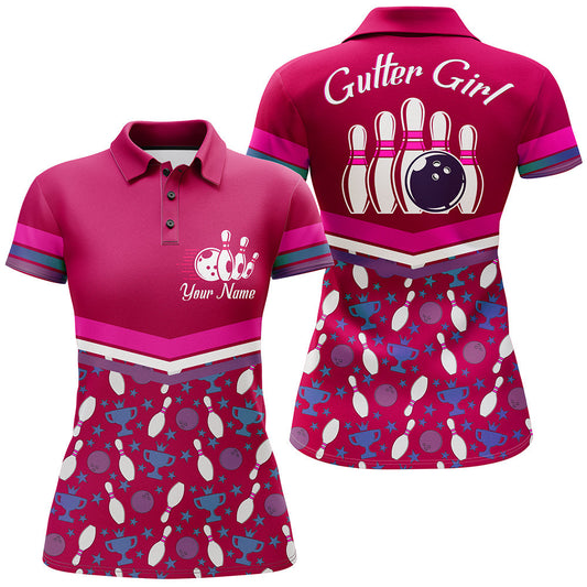 BlueJose Bowling Gutter Girl Pink Premium Customized Name 3D Shirt For Women