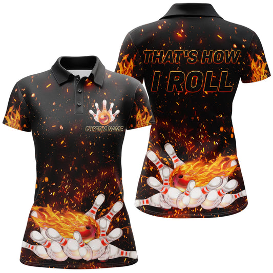 BlueJose Fire Bowling Ball That's How I Roll Customized Name All Over Printed Shirt For Women
