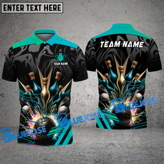 BlueJose Bowling And Pins Strikeforce Premium Customized Name 3D Shirt (4 Colors)