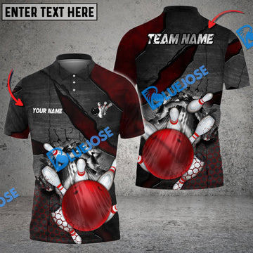 BlueJose Bowling And Pins Hexagam Crack Multicolor Customized Name 3D Shirt ( 4 Colors )