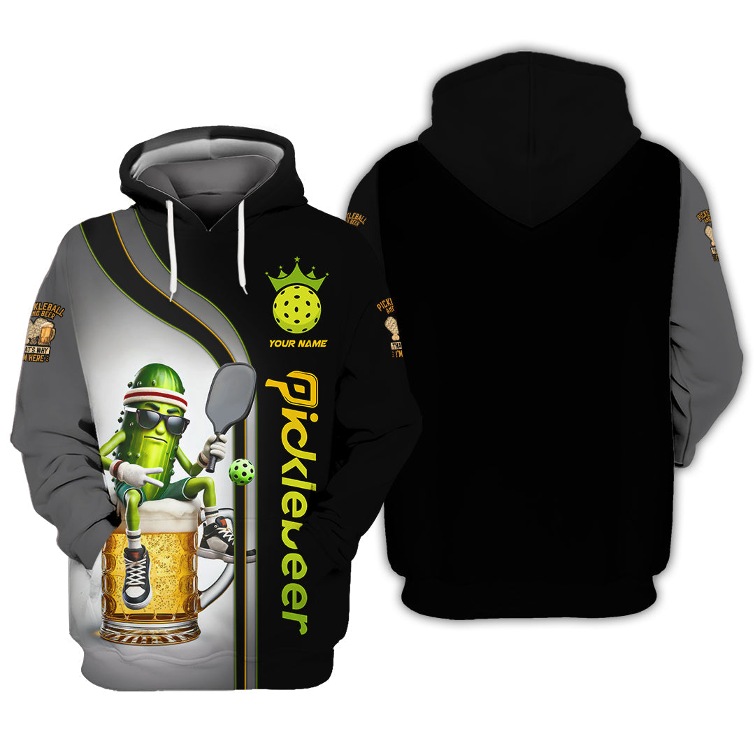 Custom Pickleball Beer Shirt – Funny Pickle Character on Beer Mug – Personalized 'Picklebeer' Apparel for Players Who Love to Party