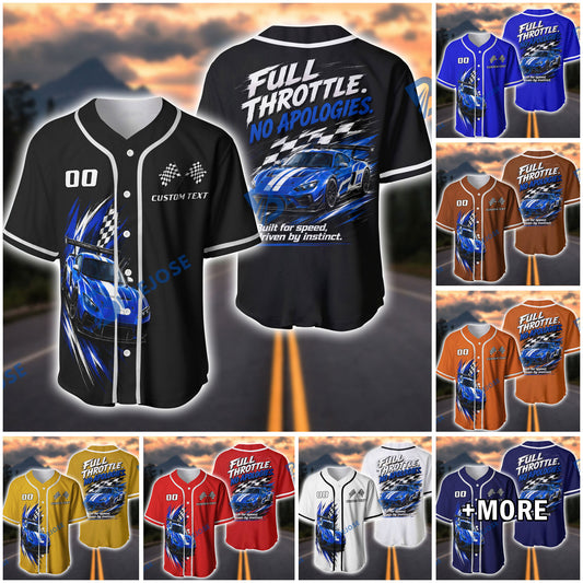 BlueJose Racing Car "Full Throttle No Apologies" Supercar Baseball Jersey