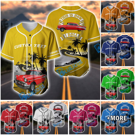 BlueJose Personalized Classic Car Tropical Sunset Baseball Jersey