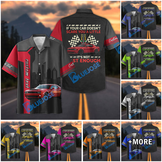 Bluejose Personalized Muscle Car Racing Hawaiian Shirt – If Your Car Doesn't Scare You Personalized Button-Up