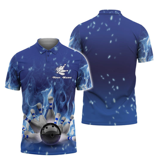 BlueJose Bowling On Blue Fire Personalized Name 3D Shirt, Personalized Shirts For Bowling Players