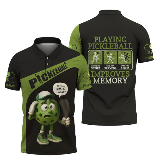 Custom Funny Pickleball T Shirt Green, Pickle Ball Charactor, Playing Pickleball Improves Memory, Pickleball Gift for Players