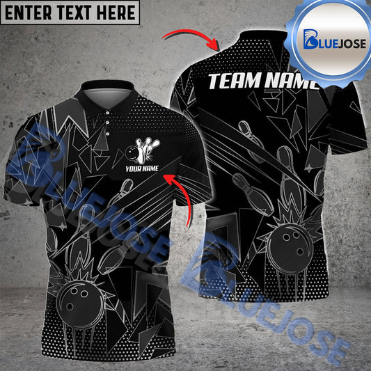 BlueJose Bowling And Pins Crack Glass Pattern Multicolor Customized Name 3D Shirt (6 Colors)
