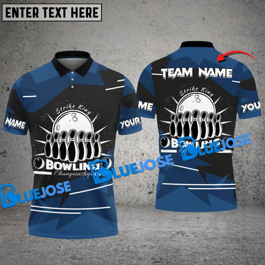 BlueJose Bowling And Pins Strike King Vintage Pattern Multicolor Customized Name 3D Shirt ( 4 Colors )