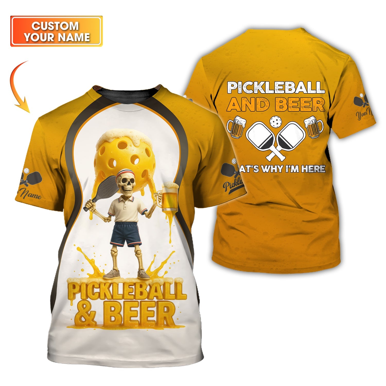 Custom Pickleball Shirt, Picklebeer Polo Shirt, Skeleton Pickleball and Beer, Funny Pickle ball, Gifts For Pickleball Players