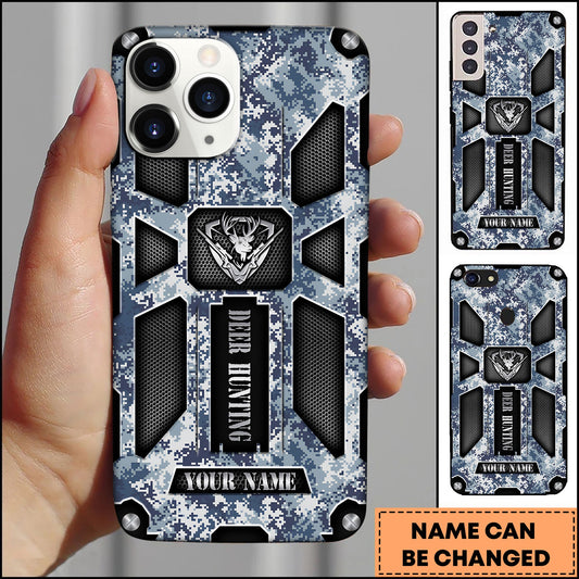 BlueJose Hunting Phonecase Navy Blue Digital Camouflage Tactical Armor Deer Emblem Personalized Name 3D Phone Case