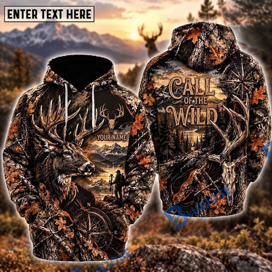 BlueJose Deer Hunting The Hunt Is In My Blood Red Blood Moon Elk Bow Hunting Maple Camo Personalized Hoodie Custom Name 3D Shirt (Copy)
