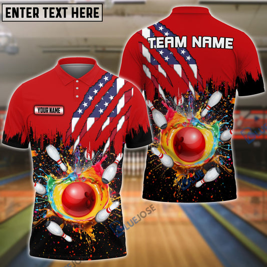 BlueJose Bowling And Pins Scratch US Flag Pattern Multicolor Personalized Name 3D Shirt