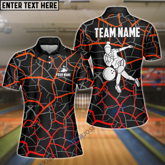 BlueJose Bowling and Pins Black Red Customized Name, Team Name 3D Shirt