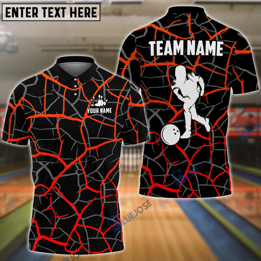 BlueJose Bowling and Pins Black Red Customized Name, Team Name 3D Shirt