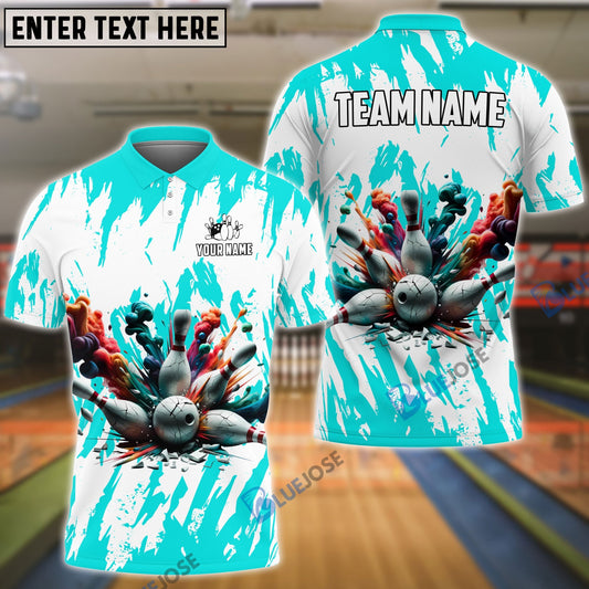 BlueJose Bowling And Pins Ink Broken Pattern Customized Name 3D Shirt (5 Colors)