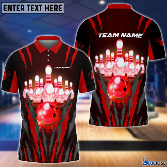 BlueJose Personalized Name and Team Name Bowling and Pins Multicolor 3D Shirt