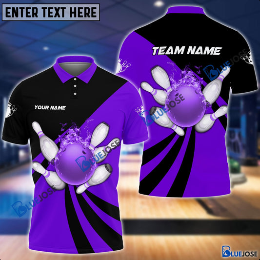 BlueJose Personalized Name and Team Name Bowling and Pins Multicolor 3D Shirt